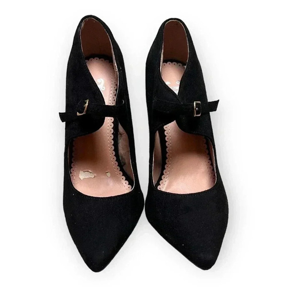 Jg Womens Black Faux Suede Pointed Toe Buckle Pumps Heels Sz 5.5 Classic Sexy - Picture 6 of 10